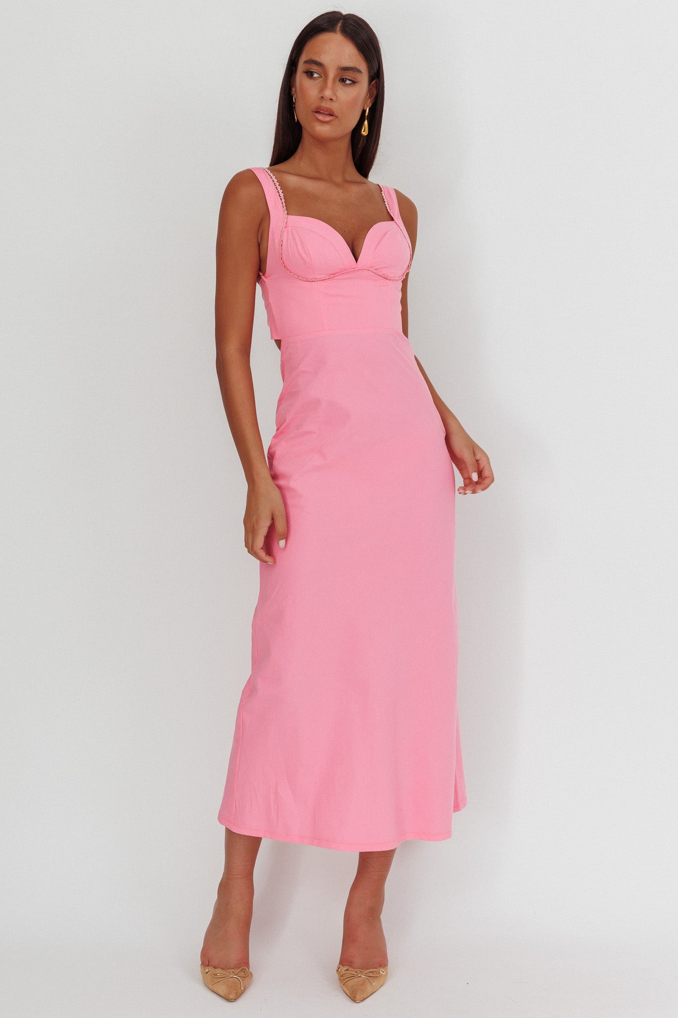 STITCHING V NECKLINE MAXI DRESS