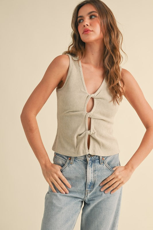 TWISTED DETAIL OPEN FRONT RIBBED TOP