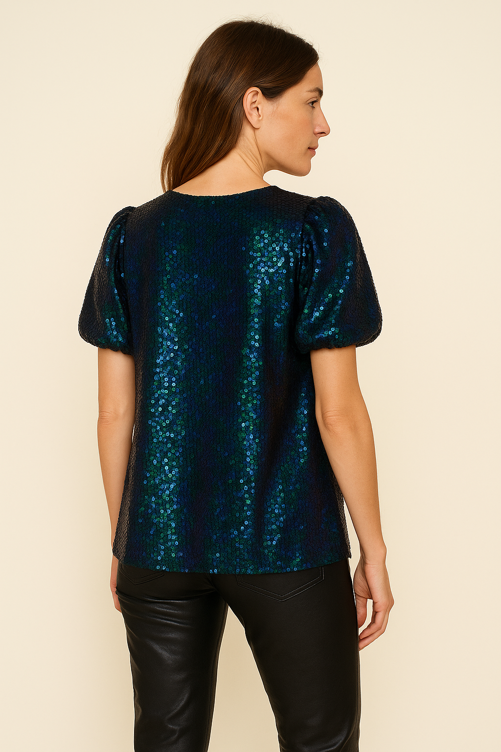 Alana Sequin Bubble Sleeve Top
