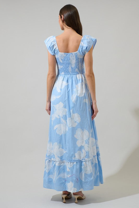 Afina Floral Mazy Smocked Midi Dress
