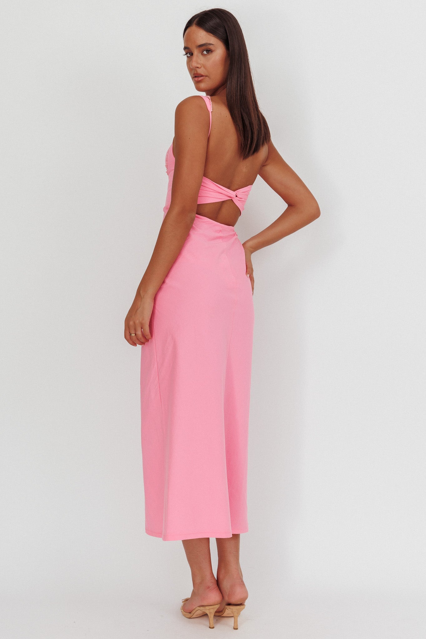 STITCHING V NECKLINE MAXI DRESS