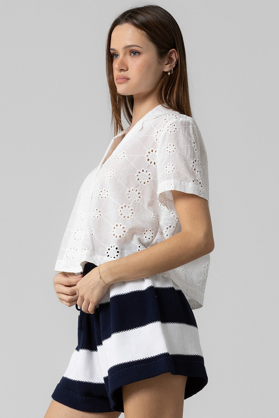 White eyelet top