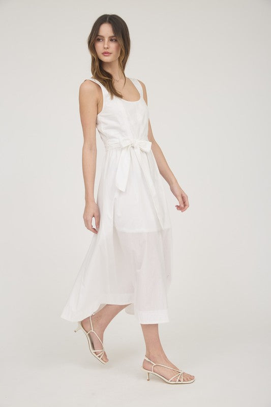 Sleeveless Belt Tie Strap A-line Midi Dress