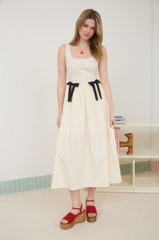 Bow Detail Sleeveless A-line Midi Dress