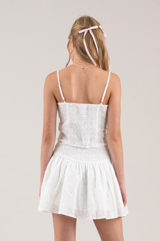 Embroidered Eyelet Lace Up Sleeveless Crop Top