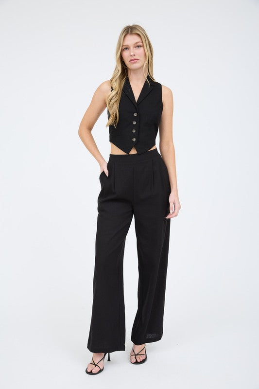 Collared Button Down Cropped Vest Blouse