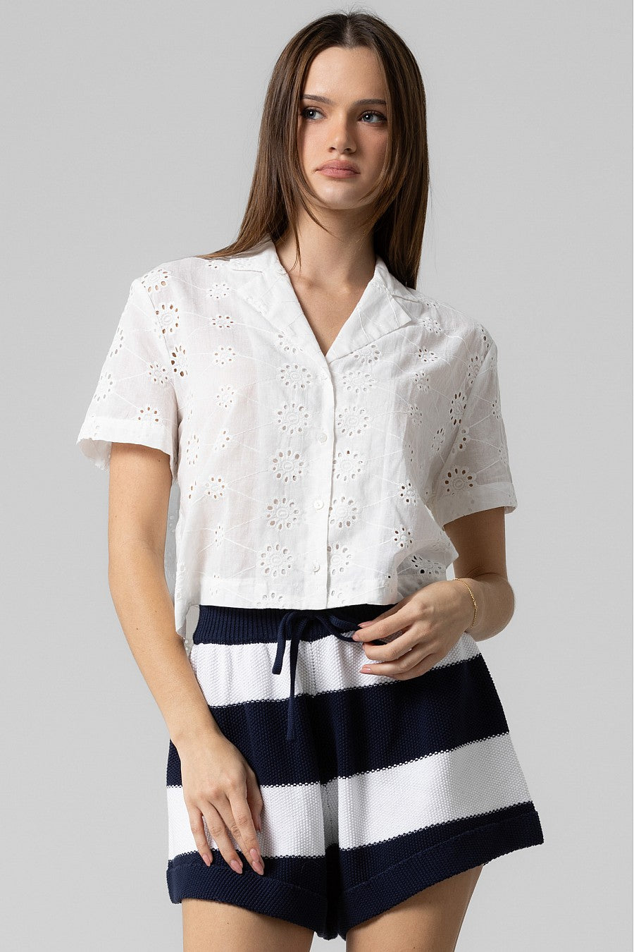 White eyelet top