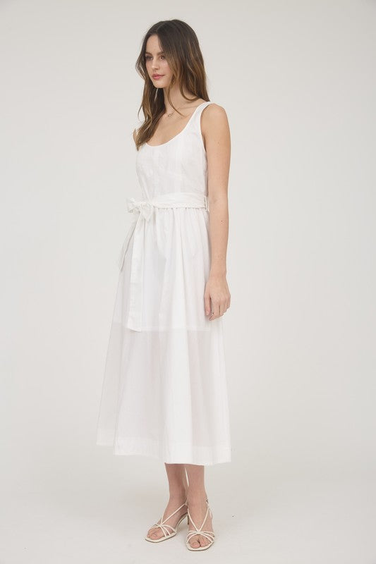 Sleeveless Belt Tie Strap A-line Midi Dress