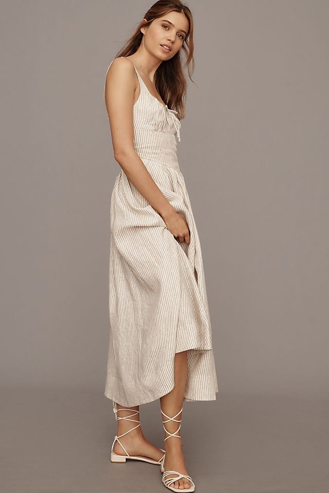 Stripe Sleeveless Corset Detail Midi Dress