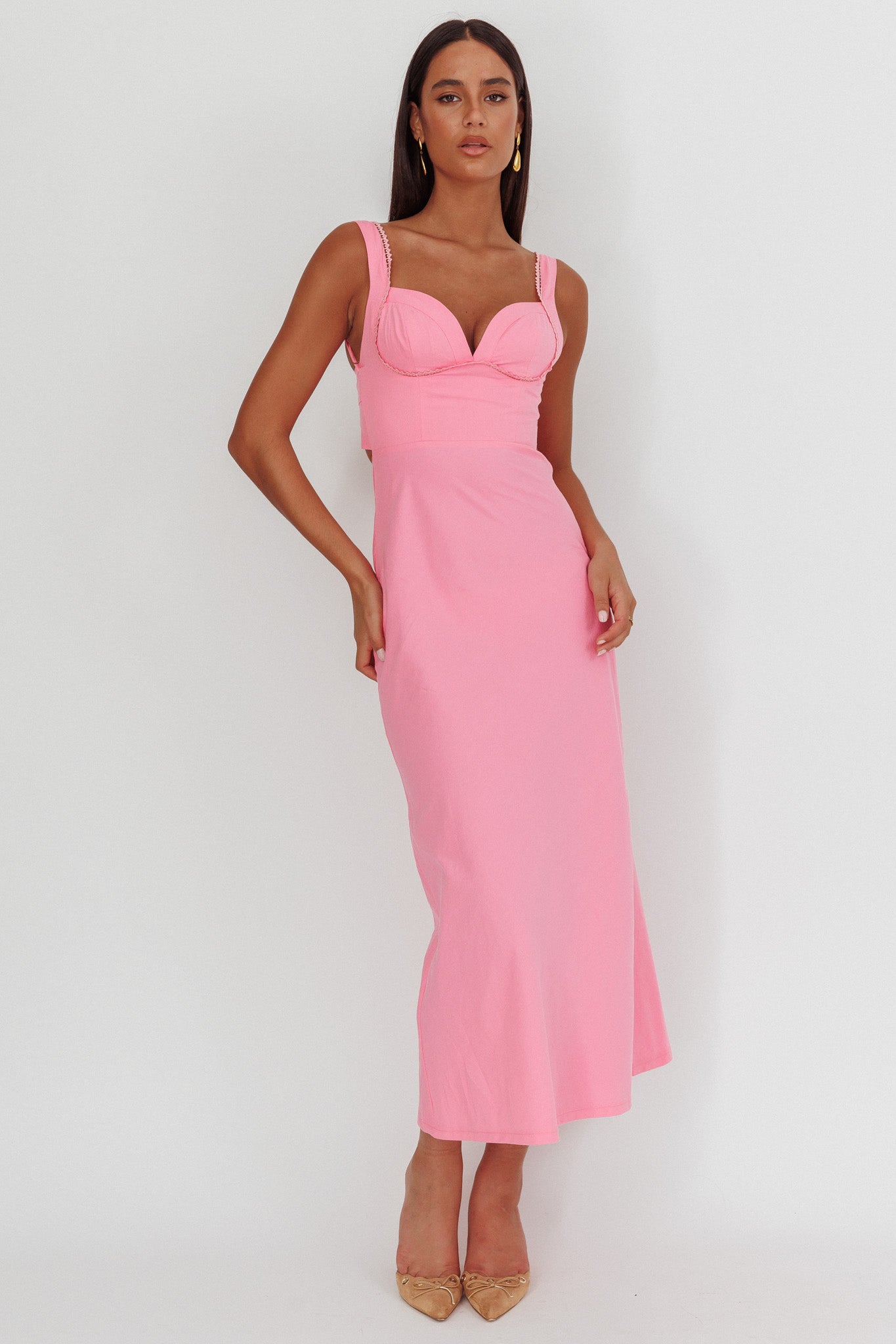STITCHING V NECKLINE MAXI DRESS