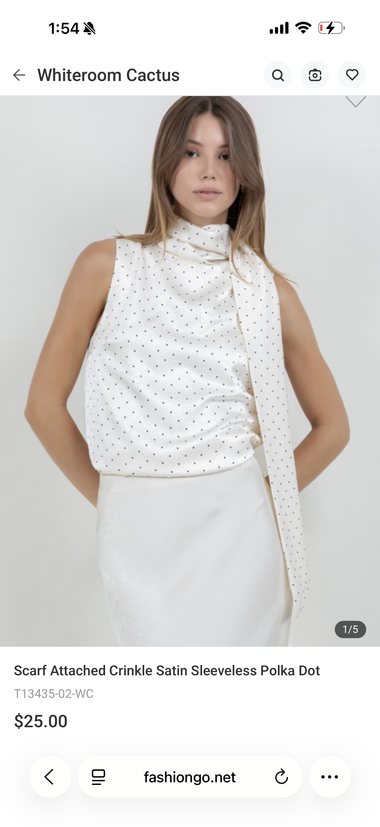 Scarf Attached Crinkle Satin Sleeveless Polka Dot
