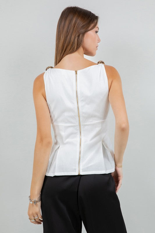 Metallic Accent Soft Woven Sleeveless Bouse