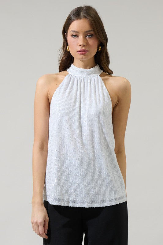 Kenzy Sequin Nature Halter Neck Sleeveless