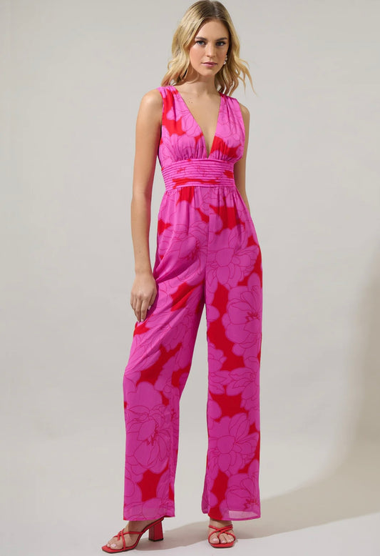 Zalea Floral Tilda Plunging Neckline Jumpsuit