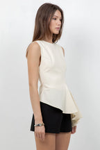 SLEEVELESS ASYMMETRICAL RUFFLE TOP