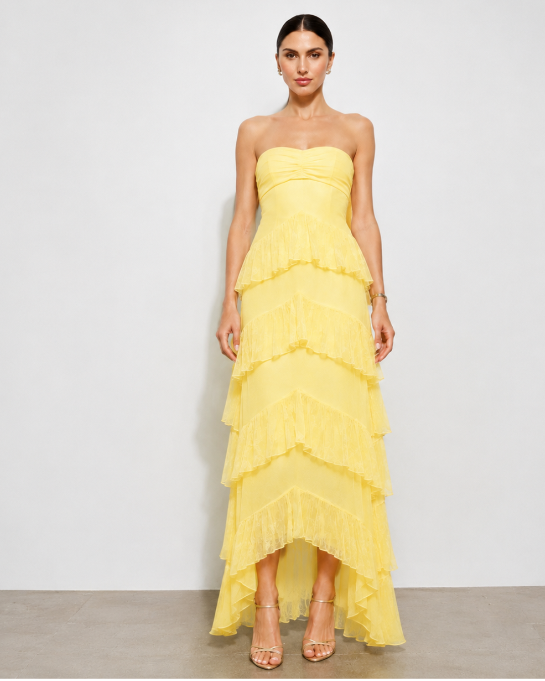 Dulce Dreams Sweetheart Neckline Lace Frill Maxi Dress Butter