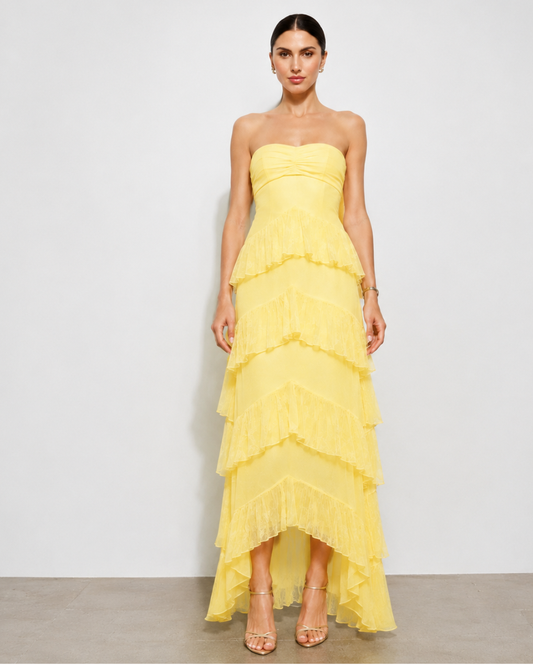 Dulce Dreams Sweetheart Neckline Lace Frill Maxi Dress Butter