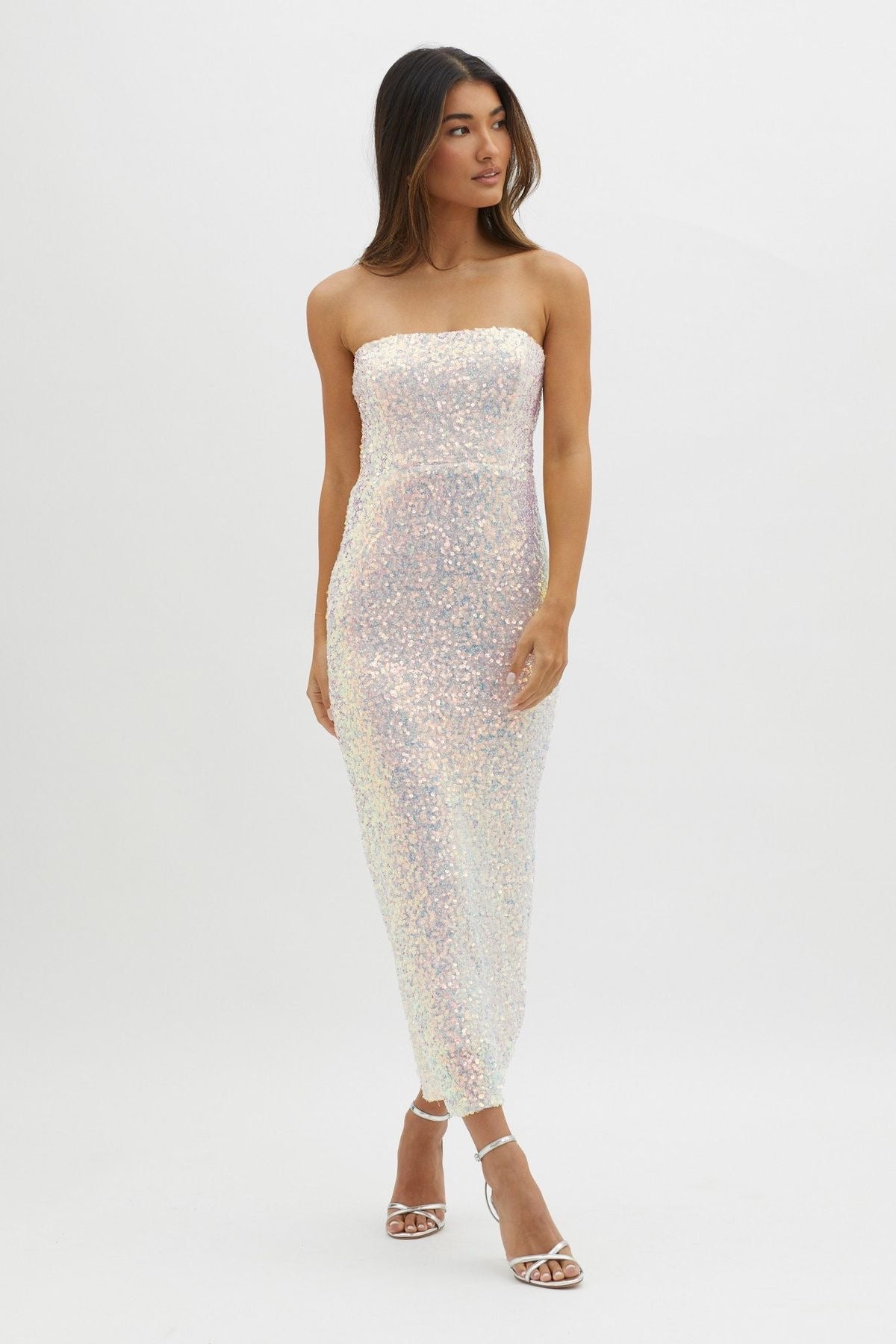 STRAPLESS SEQUIN DETAIL MAXI DRESS