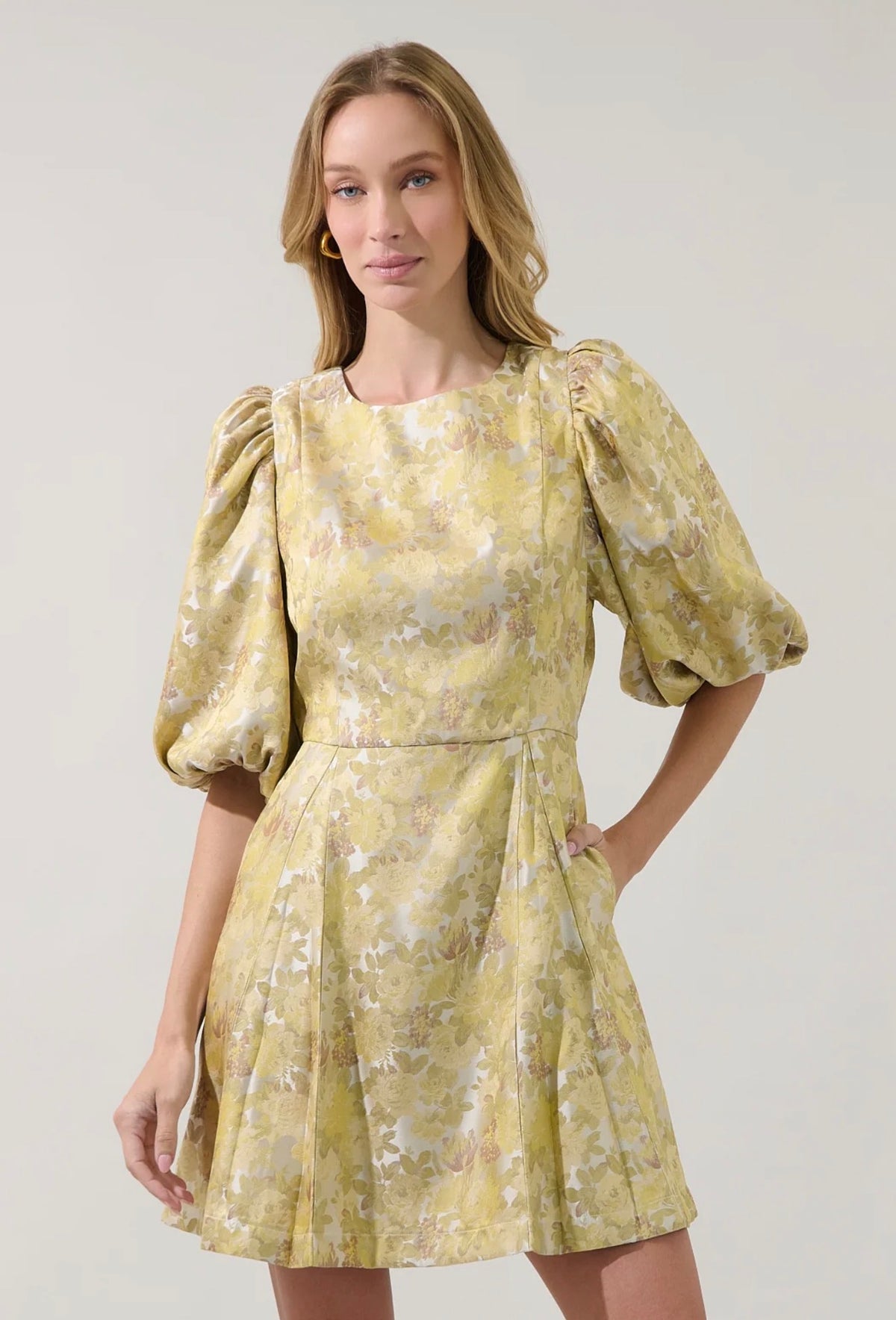 Iris Bubble Sleeve Mini Dress Kia Jacquard