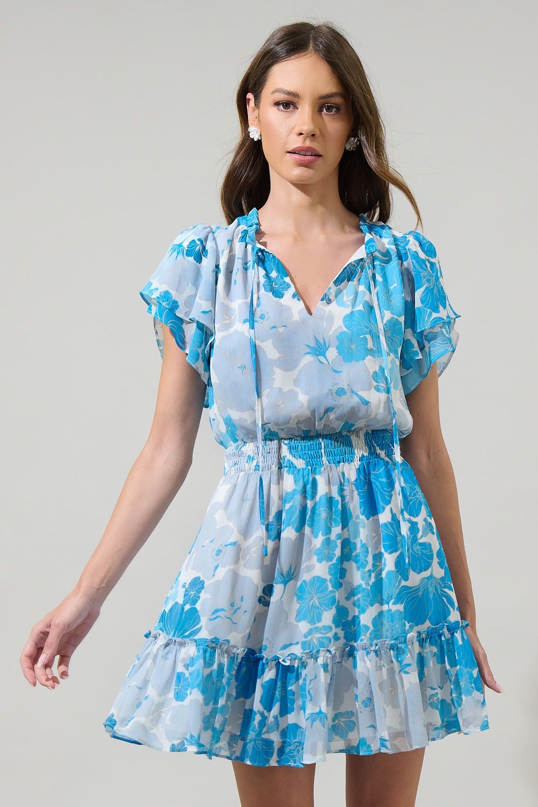 Kerela Floral Bumble Ruffle Mini Dress