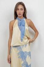 SATIN & LACE HALTER TOP & SKIRT SET - BUTTER YELLOW