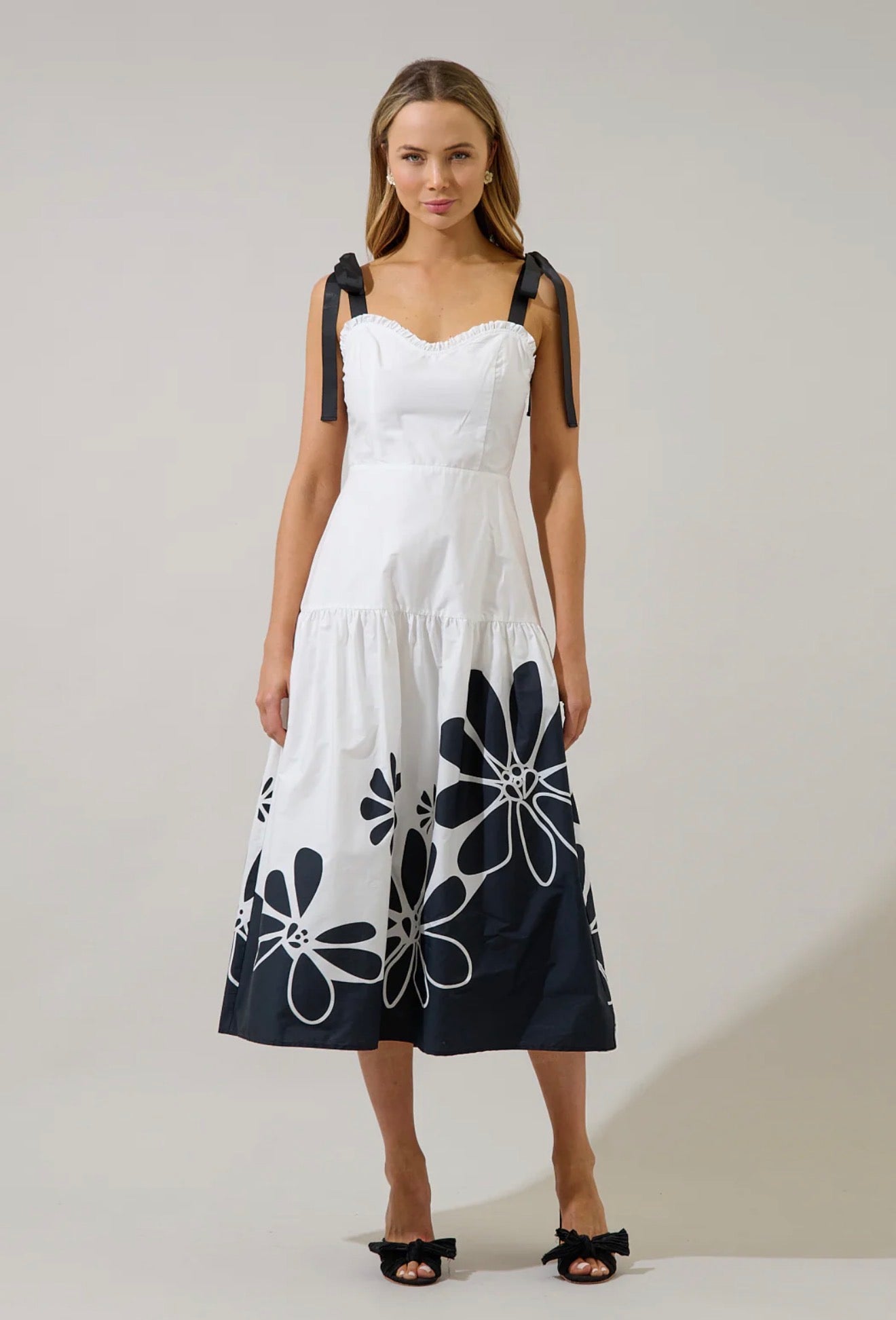 Wisteria Floral Contrast Midi Dress