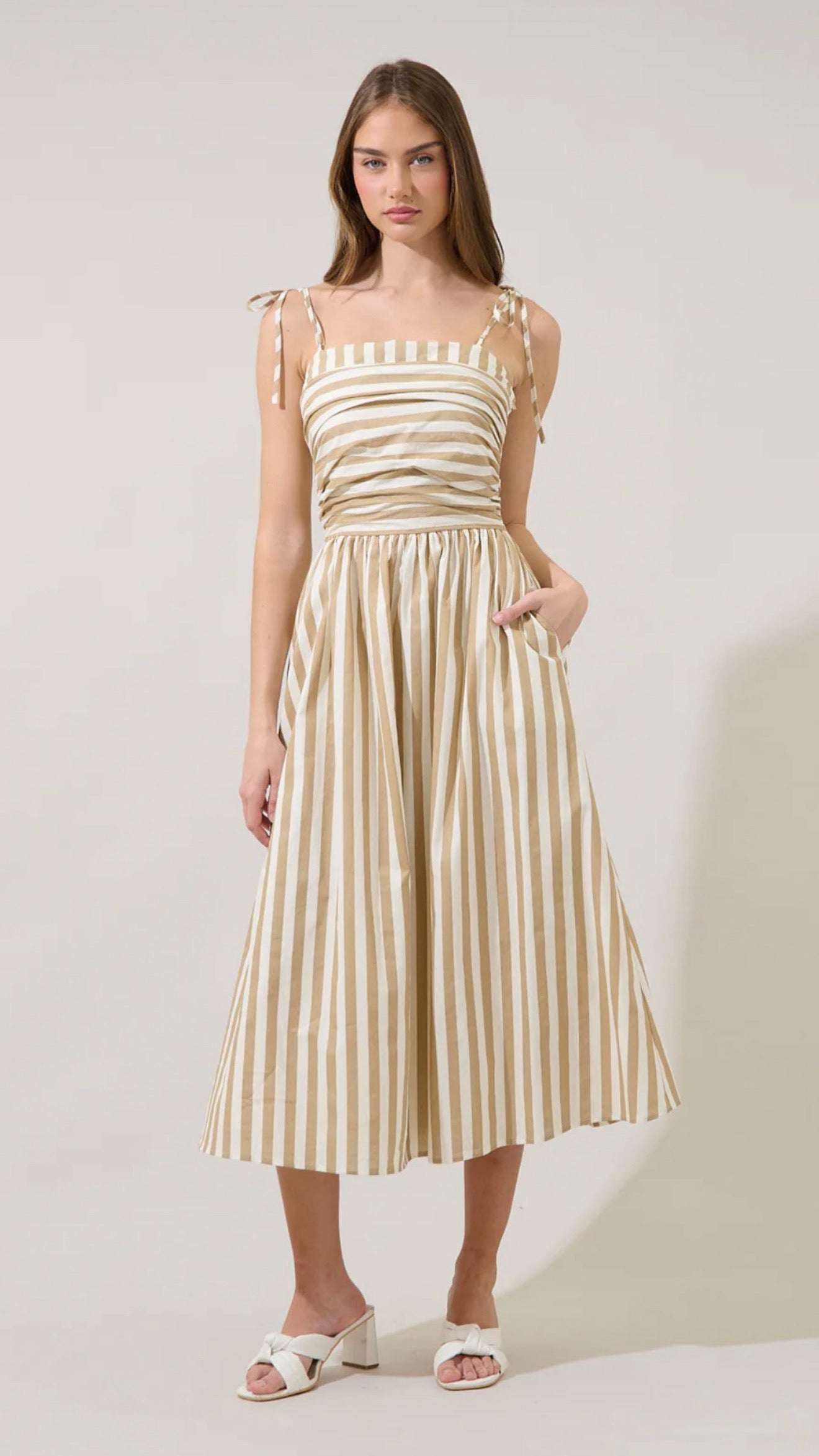 Evelina Ruched Midi Dress Lasha Stripe