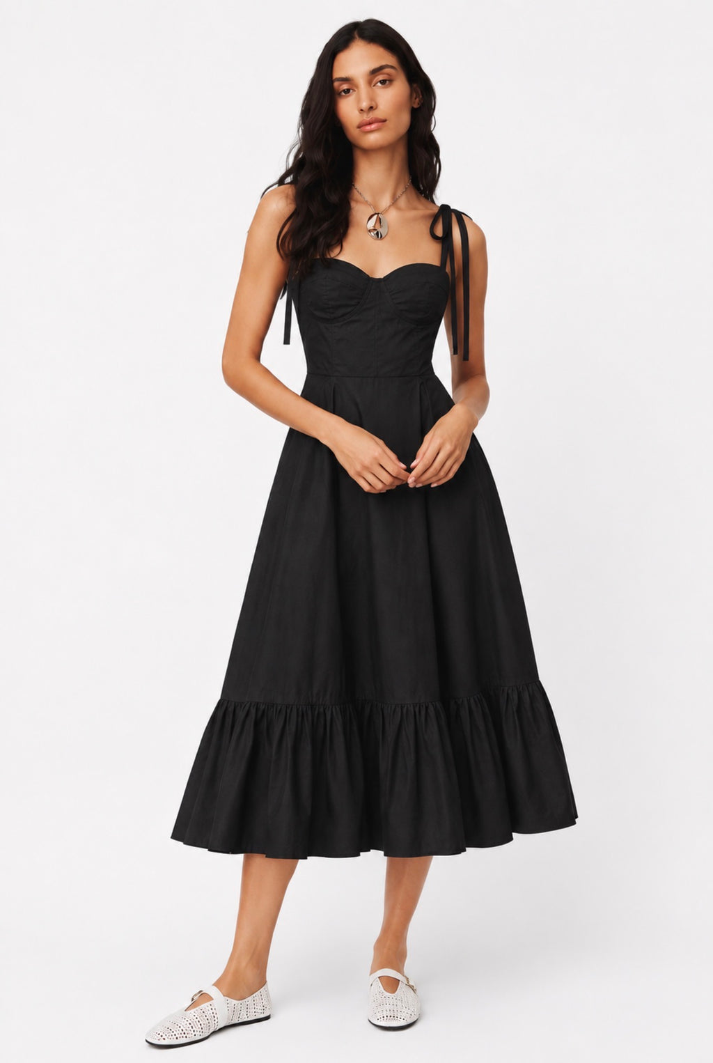 COTTON POPLIN RUCHED CORSET MAXI DRESS
