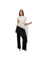 KNITTED BODYSUIT WITH CONTRAST MESH DRAPE CAPE