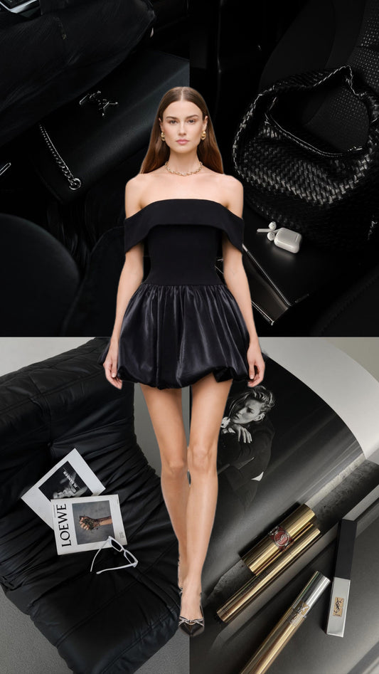 NEWEST ARRIVAL Black Off Shoulder Bubble Mini Dress