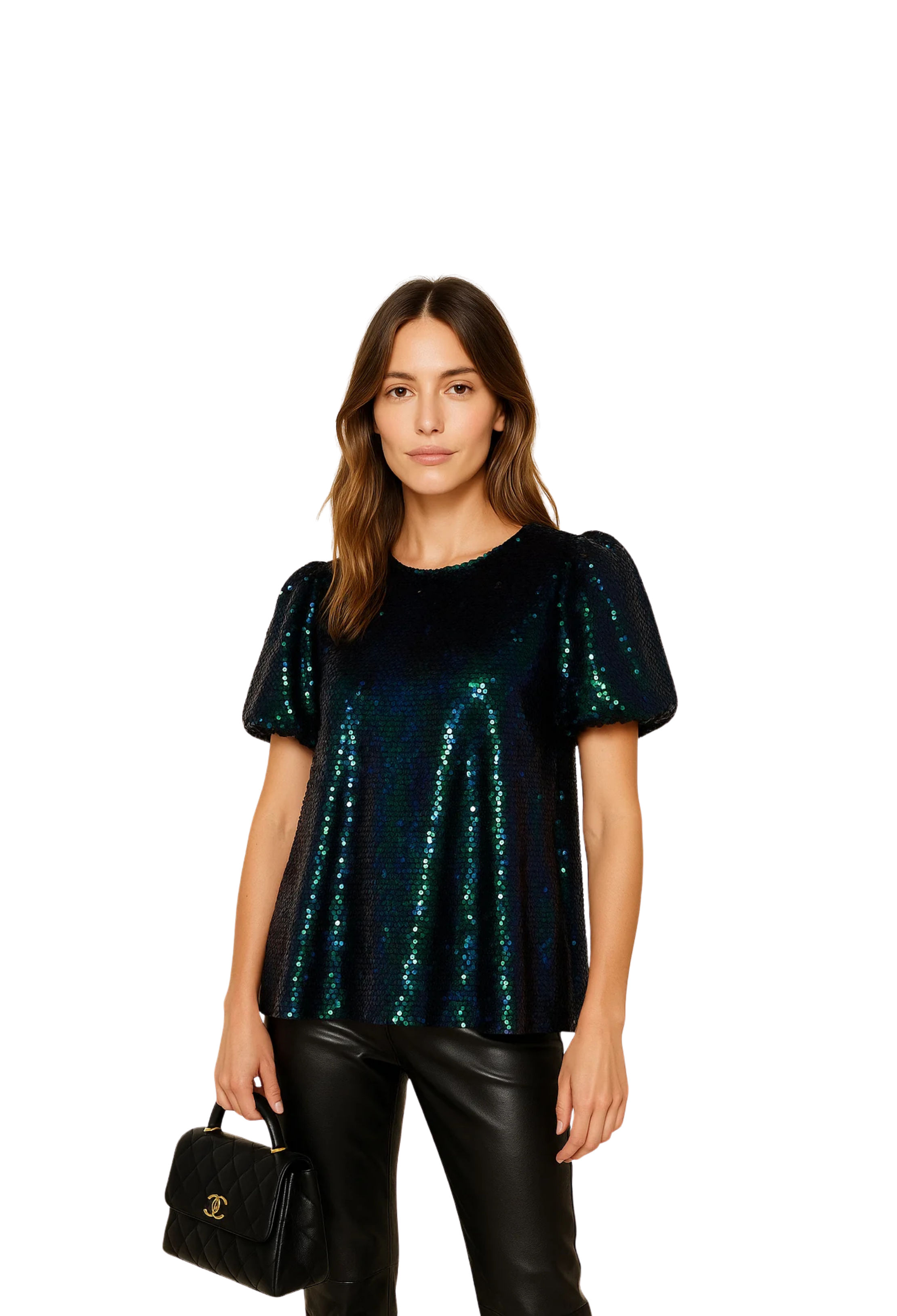 Alana Sequin Bubble Sleeve Top