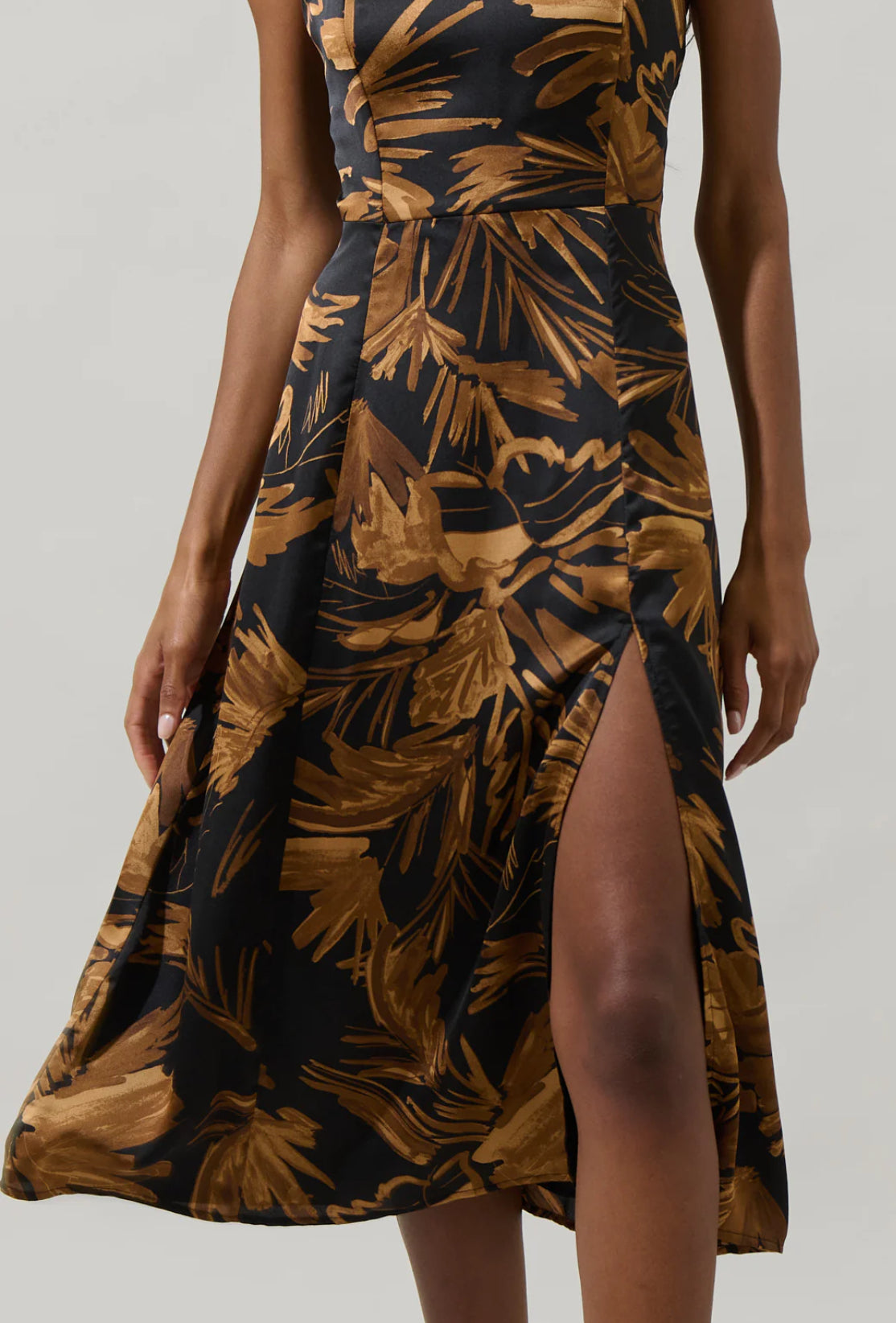 Palm Tropics Midnight Parting Ways Satin Midi Dress