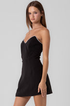STRAPLESS TUBE DRESS WITH
RHINESTONE TRIM