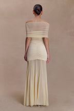 Slinky And Mesh Off Shoulder Maxi Dress - Ivory