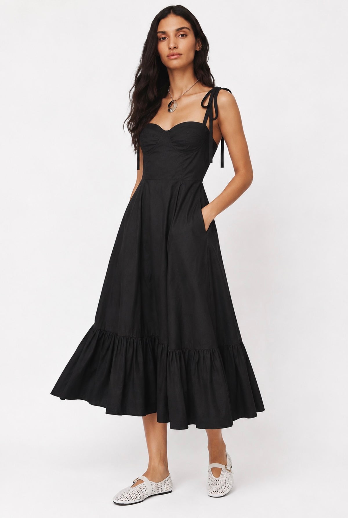 COTTON POPLIN RUCHED CORSET MAXI DRESS