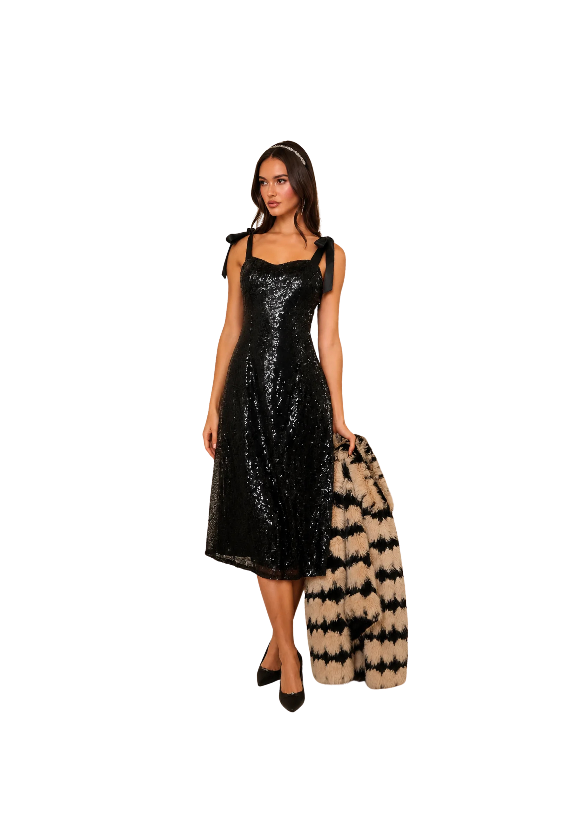 Adelisa Sequin Tie Strap Midi Dress