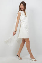 WOVEN MINI DRESS WITH ATTACHED CHIFFON SCARF