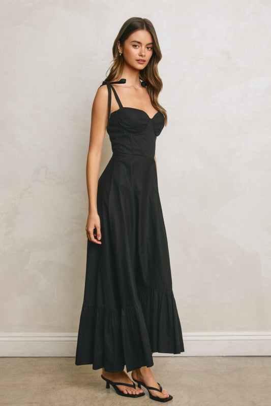 COTTON POPLIN RUCHED CORSET MAXI DRESS