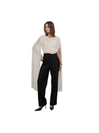 KNITTED BODYSUIT WITH CONTRAST MESH DRAPE CAPE