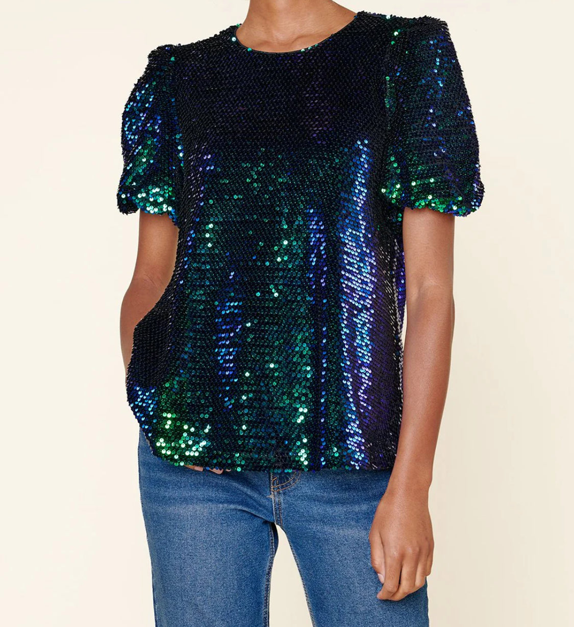 Alana Sequin Bubble Sleeve Top