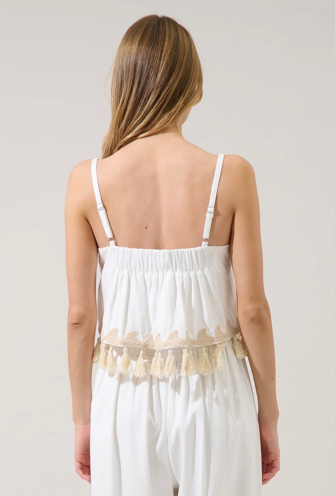 Biela Palm Tassel Trim Crop Top