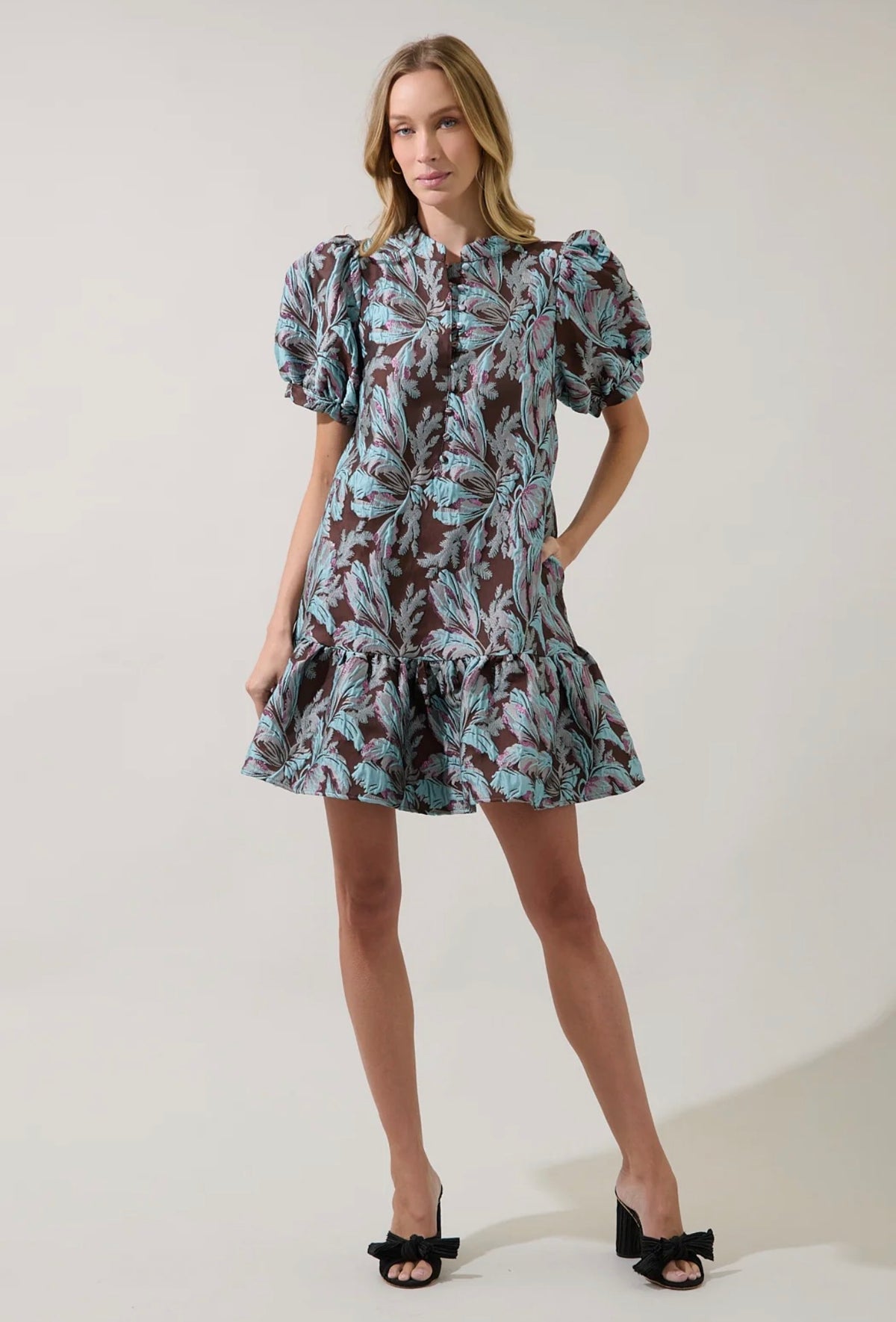 Leona Ruffle Mini Dress Jacquard