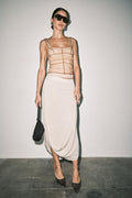 BRITT KNIT JERSEY DRAPED HEM MIDI SKIRT