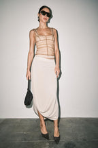 BRITT KNIT JERSEY DRAPED HEM MIDI SKIRT
