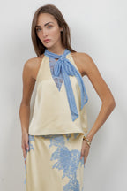 SATIN & LACE HALTER TOP & SKIRT SET - BUTTER YELLOW