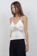 BUST TWIST DETAILED SATIN CAMI TANK W
LACE TRIMS