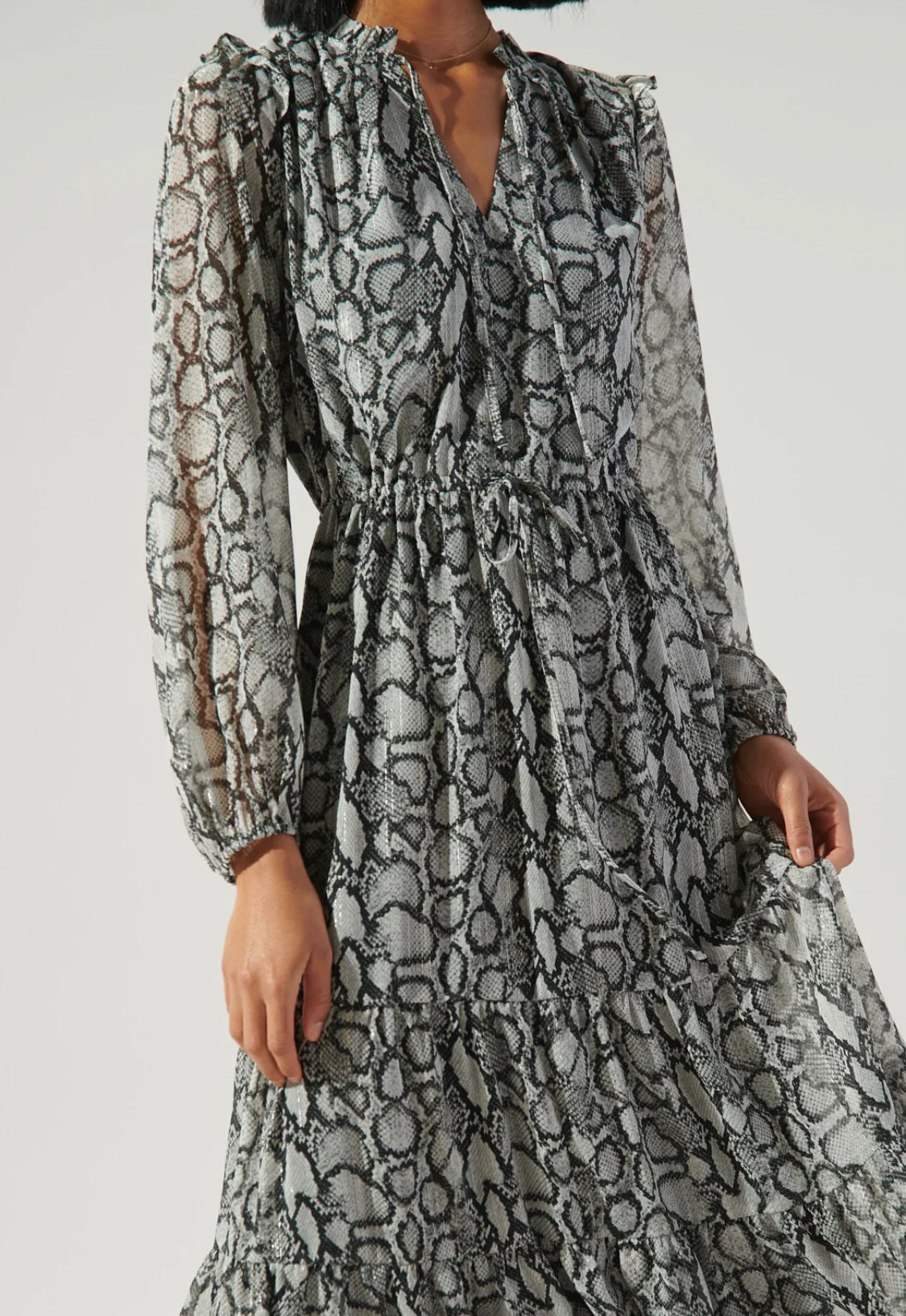 Alina Snake Print Tiered Midi Dress