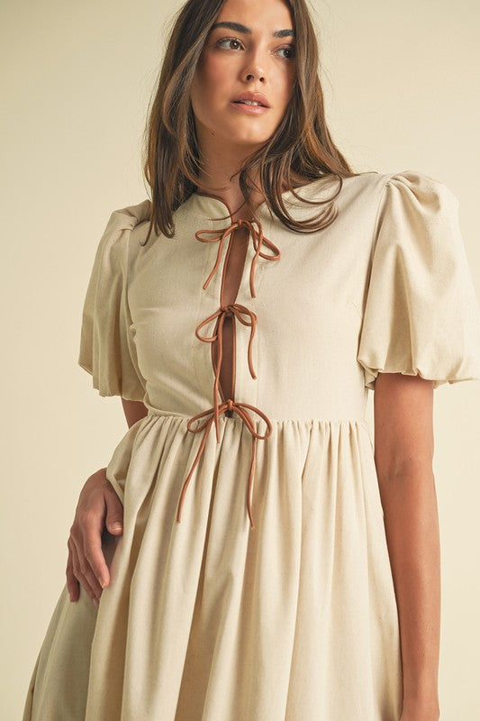 Bow Tie Short Sleeve midi dress