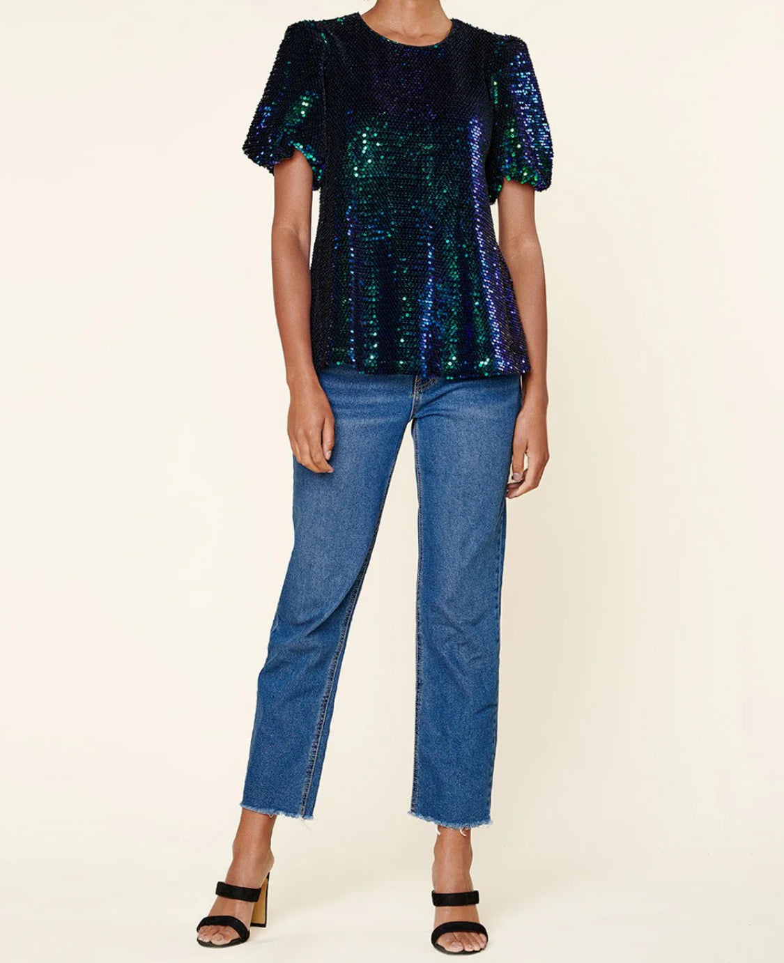 Alana Sequin Bubble Sleeve Top