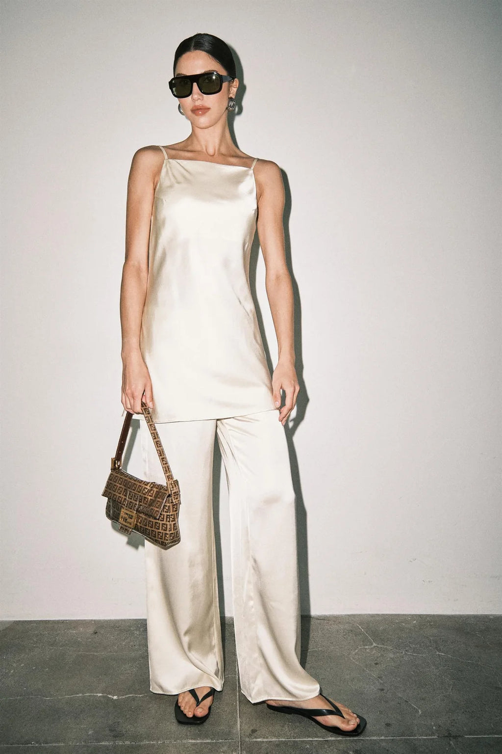 EDEN SATIN COWL NECK CAMI WIDE LEG PANT SET